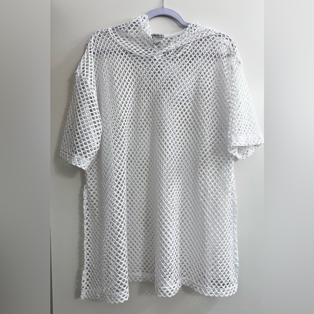 Forever 21 | White Fishnet Hooded Beach Cover-Up | Size S